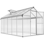 Outsunny 6 x 10ft Polycarbonate Greenhouse with Rain Gutters, Large Walk-In Green House with Door and Window, Garden Plants Grow House with Aluminium Frame and Foundation