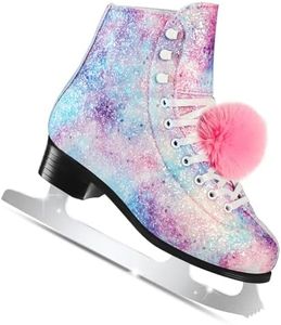 LEVYTEMP Women's/Girls Figure Ice Skates - Youth Purple Glitter Figure Skating Shoes with Two Insoles - Comfortable, Safe Indoor Outdoor Rink Size US 5.5