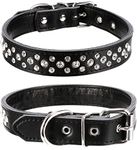 Haoyueer Rhinestones Dog Collar, Adjustable Sparkly Crystal Studded Genuine Leather Pet Dog Collar for Small and Medium Dogs (M, Black)