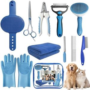 11 Piece Dog Grooming Kit - Hair, Nail, Massage Bath Supplies For Pets Cats
