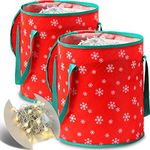 2Pack Thickened Christmas Light Storage Bag with Cardboard Wraps Xmas Holiday Light Bulbs Storage Bags with Dual Zippered Closure (2, RED)
