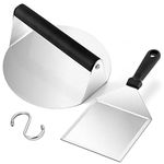 Leonyo Hamburger Spatula & 17.8 cm Round Burger Press, Heavy Duty Griddle Metal Turner Flipper & Stainless Steel Smash Bacon Grill Press for Flat Top Teppanyaki BBQ Cheese Burger Patty, Plastic Handle