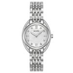 Bulova Ladies Curv Diamond Women's Quartz Watch with White Dial Analogue Display and Silver Stainless Steel Bracelet 96R212