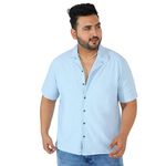 Instafab Plus Men's Light Blue Self-Design Block Shirt for Casual Wear | Spread Collar | Short Sleeve | Button Closure | Plus-Size Shirt | Crafted with Comfort Fit for Everyday Wear