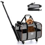 Lekereise Cat Dog Carrier with Wheels Airline Approved Rolling Pet Carrier with Telescopic Handle and Shoulder Straps, Grey