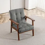 Linen Accent Chair, Mid Century Modern Chairs for Living Room, Upholstered Comfy Armchair Bedroom Side Arm Chair with Rubber Wood,105° Ergonomic, Comfort Cushion and Wide Sitting