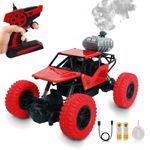 Wembley Rechargeable Remote Control Monster Truck RC Car Big Size Off Road 2WD Rock Crawler Battery Water Mist Spray and High Speed Racing Toy for Boys- Red