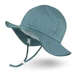 Ami&Li tots Unisex Child Adjustable Wide Brim Sun Protection Hat UPF 50 Sunhat for Baby Girl Boy Infant Kids Toddler, Polkadot Grayish Blue, 0-9 Months