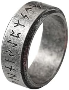 VELESAY Anillo Hombre Runas Vikingos Anillo Giratorio Acero Inoxidable Anillo Mujer Nórdico Runas Anillo Vintage Gotico Vikingo Anillos Joyería Religiosa Vikinga Anillos Plata US12