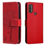 VEEMOS Mobile Case for Motorola Moto E20 / E30 / E40 Phone Case Wallet with Card Slots Cat-Tree Shockproof Leather Folio Slim Flip Case Cover Women Girls - Red