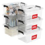 Cetomo 35L*6 Storage Boxes, Carry Plastic Storage Box with Lids, Organizing Container with Handle and Secure Latching Buckles, Stackable, Nestable, Tote Bin for Home Office Clothes, 35L-6Pack, Clear