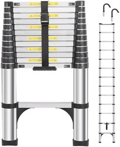 DEZEX Telescoping Ladders 16.5 FT Aluminum Ladder - One-Button Retraction Collapsible Extension Ladder for Home,RV,Attic & Loft, Lasts 330 LBS with 2 Triangle Stabilizers and 2 Detachable Hooks