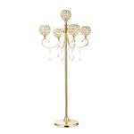 LANLONG Tall 5 Arm Gold Candelabra Floor Centerpiece, 45.3in Classic Elegant Design Candle Holder with Crystal Drops, Retro Candelabras Floor Centerpiece for Wedding Party Corridor Decoration