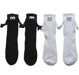 2 Pairs Couple Magnetic Holding Socks Funny 3D Doll Hand in Hand Socks for Women Men Halloween Christmas Gifts