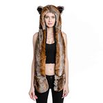 Animal Hood Faux Fur Hat Scarfs Full Pockets Ear Flat Cap Hoodie Furry Gloves Christmas Halloween Party Costume