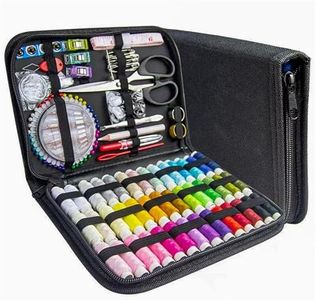 JUNING Sewing Kit with Black Case Portable Sewing Supplies for Home, Travel, Adults, Beginner, Emergency, 42 Threads, Scissors, Needles, Measuring Tape