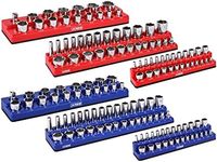 ARES 60058 - 6-Pack Set Metric and SAE Magnetic Socket Organizers -Blue and Red -1/4 in, 3/8 in, 1/2 in Socket Holders -143 Pieces of Standard (Shallow) and Deep Sockets -Organize Your Tool Box