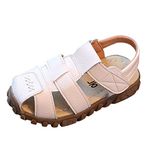 Julhold Leather Closed Toe Beach Shoes First Walker Soft Bottom Non-Slip Baby Shoes Baby Sandals Toddler Shoes Newborn Baby Girl boy Roman Shoes Sandals (White,6)