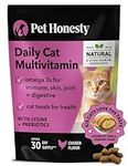 PetHonesty Cat Multivitamin Chews - Supports Overall Immune Health, Joints, Skin & Coat, and Digestion | Omega 3s, Lysine for Cats, Probiotics, Cat Supplements & Vitamins - Chicken (30-Day Supply)