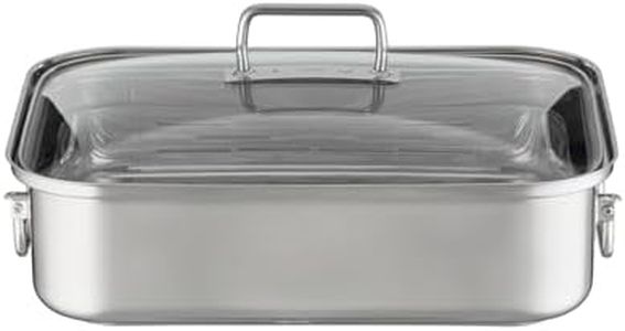 RÖSLE Expertiso Rectangular Roasting Dish with Glass Lid, 18/10 Stainless Steel, Oven-Safe, Induction Safe, Dishwasher Safe, Silver, 38 x 28 cm