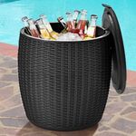 Tangkula 9.5 Gal Cooler Bar Table, Patio Wicker Ice Cool Bar Table, Outdoor Rattan Bar Table with Ice Bucket, Ice Bucket with Side Handles & Lid, Beer & Wine Cooler for Party, Poolside, Deck, Yard (Black)