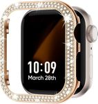 Oboe 40mm Stainless Steel Bling Bumper Case Compatible with 40mm Apple Watch iWatch Series 4 5 6 SE SE2 Two Line Bling Diamond Cover (Rose Gold) [WATCH NOT INCLUDED]