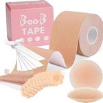 SEFLICA® Boob Tape Kit - Instant Boob Tape with 10 Nipple Pasties for Fashion with 36 Strips Double Sided Tape for Clothes &1 Pair Reusable Nipple Cover for Women (Beige)