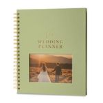 Linen Comprehensive Wedding Planner - Customizable Photo Window Wedding Planning Book and Organizer, Perfect for Just Engaged Gifts, Engagement Gifts for Couples, Wedding Notebook and Keepsake (Sage)