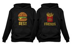 Tstars Best Friends Set BFF Hoodies Set Burger & Fries Junk-Food Matching Couple Hoodie Burger Black Small/Fries Black Small