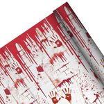 Amscan Haunted Asylum Halloween Bloody Chop Shop Scene Setter Decorating Kit (2 Piece), 48" X 20', Red