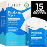 FOMIN Acidified Travel Deodorant Wipes For Women & Men - 15 Count - Fragrance Free - pH Balanced, Mini Deodorant Travel Size Wipes - Plastic-Free, Individually Wrapped Underarm Body Wipes