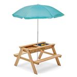 Plum Play Surfside Junior Sand and Water 3 in 1 Activity Play Picnic Table with Sunshade Parasol - Removable Table Top (Teal)