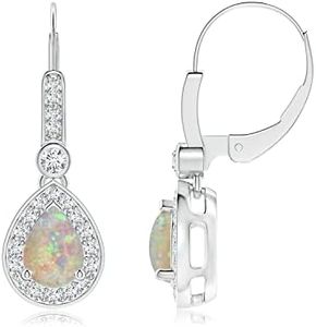 ANGARA Natural Opal Earrings for Women | 0.84 ct Pear Shape Opal Diamond Drop Earrings in White Gold | October Birthday, Anniversary, Gemstone Jewelry Gift | AAAA | 7x5mm