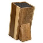 Navaris Wooden Kitchen Knife Block - Universal Bristle Knife Holder Storage Stand - Acacia Wood Knife Block - Angled Design, 25 x 15 x 10.5 cm