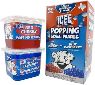 ICEE by BobaVida Blue Raspberry & Cherry Popping Boba Pearls Variety Pack | ICEE-Inspired Flavor | Popping Boba For Drink & Desserts | Includes Straws | Fruit Boba Pearls | 2 flavors each (2 Tubs)