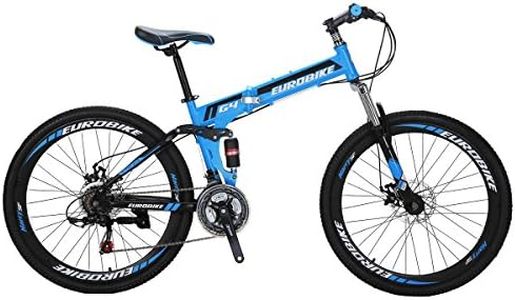 Adult Folding Bikes G4 21 Speed Mountain Bike 26 Inches Dual Suspension Bicycle (Spoke-Blue)