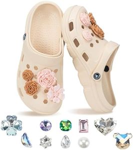 Garden Clogs for Women with Bling Charms,Slip On Work Shoes with Arch Support Quick-Dry Water Shoes Casual Sandals Comfortable Slippers with Random Shoes Decoration Cream