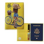 Adventure Begins Passport holder for Women Vegan Leather case Credit Card Id Wallet Yellow cover for documents travel organizer 2 card slots