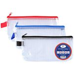 DL Tuff Bag Zip Wallet Clear Plastic Wallets Zipped Pouch File Pencil Case Folder Water Resistant Reinforced Heavy Duty Mesh Bags (DL - 3 Pack)