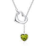 Qings August Birthstone Necklace with Heart Peridot Pendant 925 Sterling Silver Olive Green Cubic Zirconia Birth Stone Gemstone Y Shaped Necklace Valentine’s Day Jewelry Gifts for Women Wife Girls