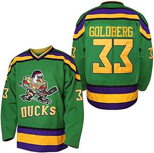 EETUG Mighty Ducks Jersey #96 Charlie Conway #99 Adam Banks #33 Greg Goldberg #66 Gordon Bombay Movie Hockey Jersey White Green (33 Green, XX-Large)