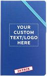 DISCOUNT PROMOS 24 Hardcover Journals with Corner Band Pack - Customizable Text, Logo - Paper, Elegant, Carry Notebooks, Medium Size - Blue