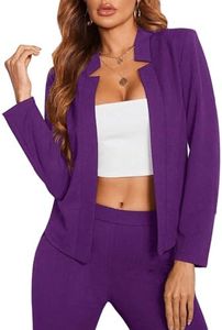 Milumia Women's Elegant Open Front Notched Neck Blazer Work Outerwear Jacket Purple Medium