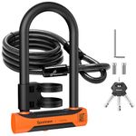 Sportneer High Security U Lock & Cable - 19mm Art 2 Certified Anti-Theft Shackle with 12mm x 1.8m Steel Cable, 7"x11.4" Fit for E-Bikes, Motorcycles, Scooters (3 Keys & Mounting Kit)