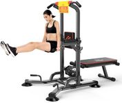 SQUATZ Pull-Up Workout Station with Bench - Multifunctional Gym Equipment Setup w/Pulling Bar, Sit-Up Board, Backrest, Elbow Pad, & Steel Main Frame, Great for Home Exercise and Weight Training