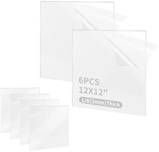 6 Pack Plexiglass Sheet, 12” x 12” Square Panel 1/8” Thick (3mm) Transparent Acrylic Sheet with Protective Paper Use for Crafting Projects, Cutting, Sawing, Laser Cutting