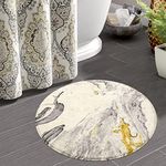 HAOCOO Round Bathroom Rugs 2ft Beige Marble Velvet Bath Mat Non-Slip Modern Door Carpet Soft Luxury Microfiber Machine-Washable Floor Rug for Doormats Tub Shower