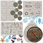 MYPRACS Sailing Ship Silicone Molds Treasure Coins Fondant Mold Compass Anchor Rudder Seagull Sailing Boat Hook Chocolate Molds For Cake Decoration Cupcake Topper Gum Paste Candy Polymer Clay Set Of 4