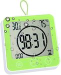 Timer Waterproof for Shower, Water Resistant Bathroom Wall Clock with Suction, Large Countdown Visual Timer for Kids, Digital Outdoor Hanging Clock with Temperature and Humidity Display (Green)