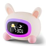 Honesorn Kids Alarm Clock with Sound Machine, Ok to Wake Alarm Clock for Kids, Rabbit Alarm Clock for Girls and Boys with Night Lights Sleep Training, Toddler Clock with Daul Alarms and Snooze Mode